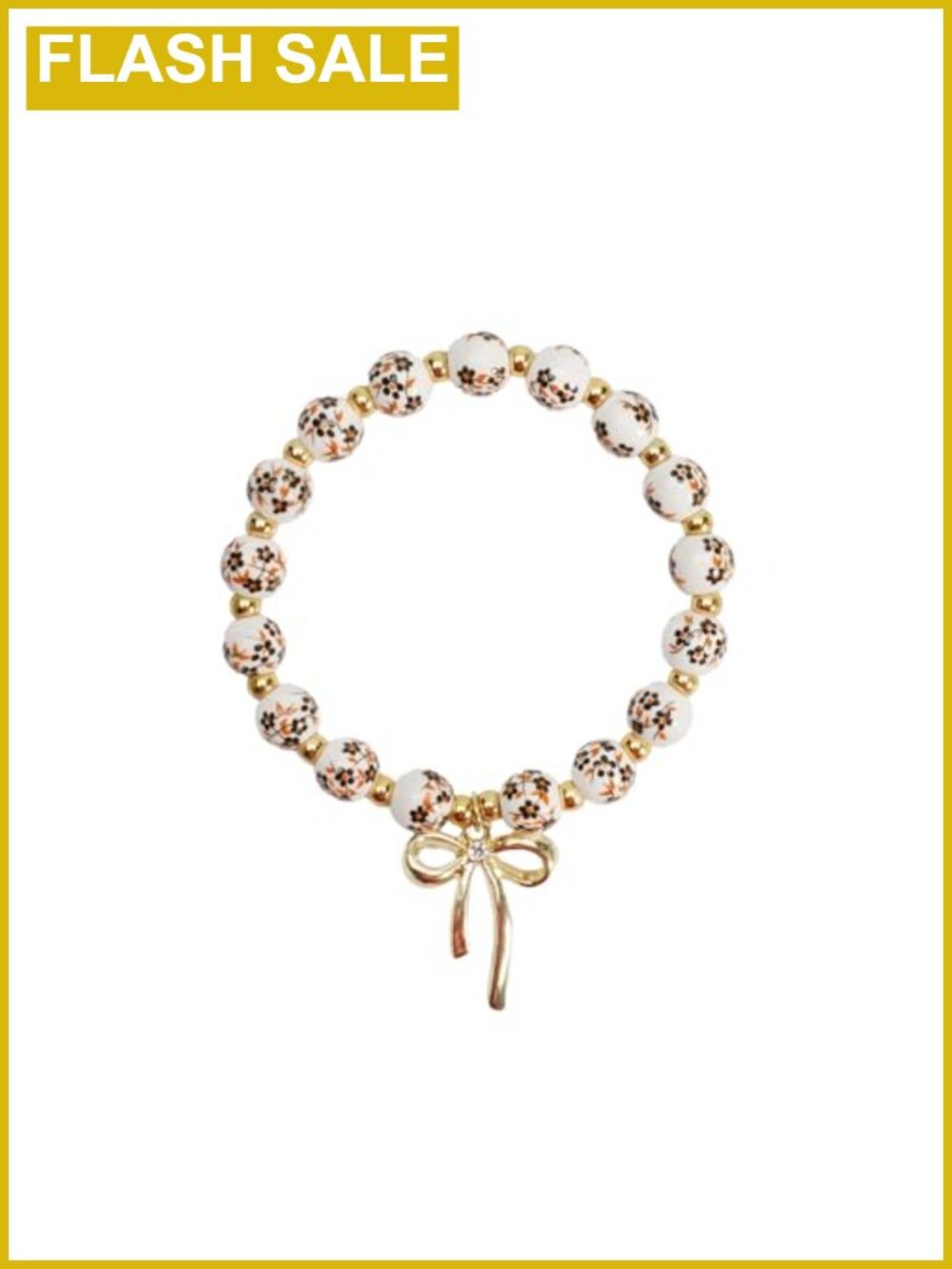 Womens Vintage Floral Polymer Clay Bow Charm Stretch Bracelet